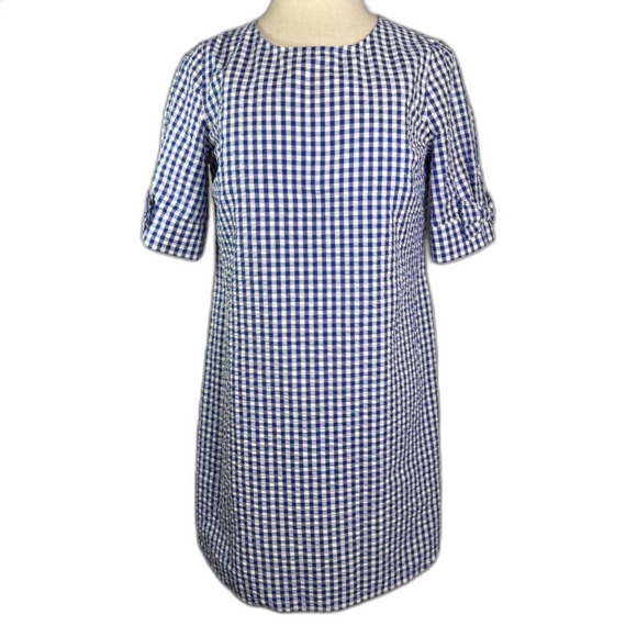 Crown & Ivy Blue and White Gingham Dress, Size Large, Knee Length, Bow Sleeves - Picture 1 of 10